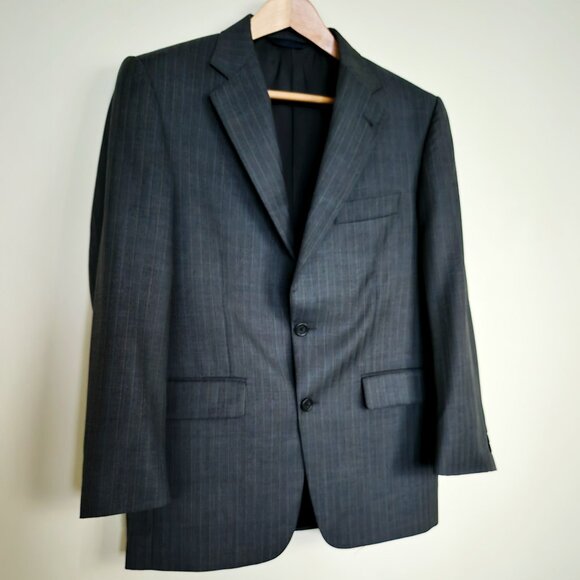 Burberry London Wool Pinstripe Blazer Charcoal Grey, Classic Suit Jacket - Picture 2 of 7